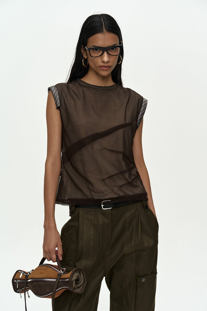 Andersson Bell Layered Mesh Tuck & Dart Top