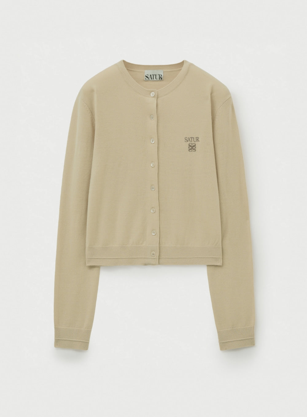 [satur] (W) Loren Basic Crew Neck Fine Cardigan - Beige