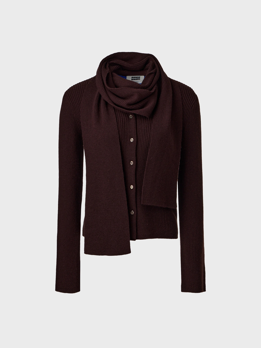 EENK Scarf Layered Knitwear Cardigan - Brown