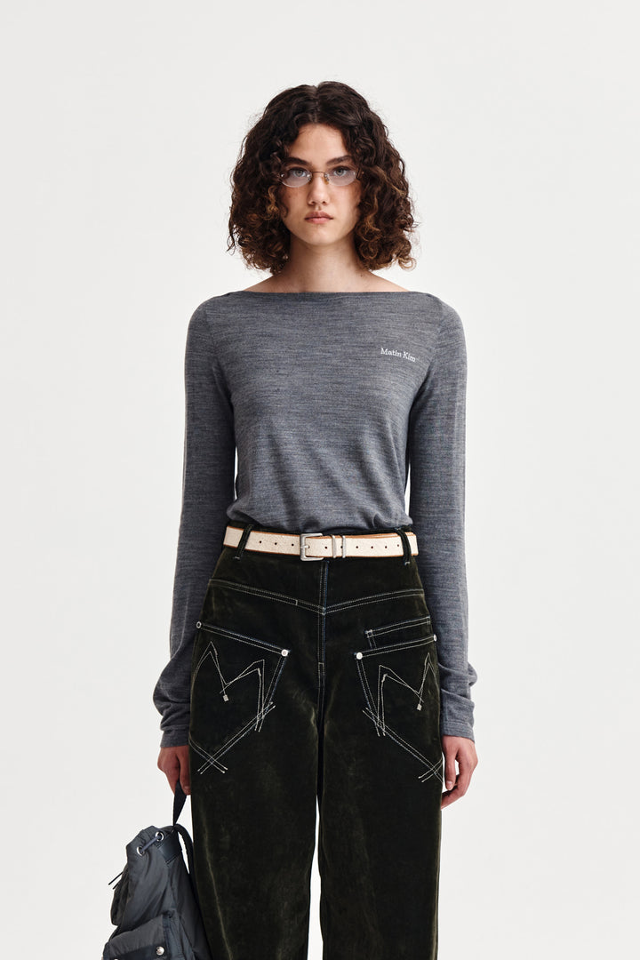 Matinkim Essential Boat Neck Knit Top IN Grey