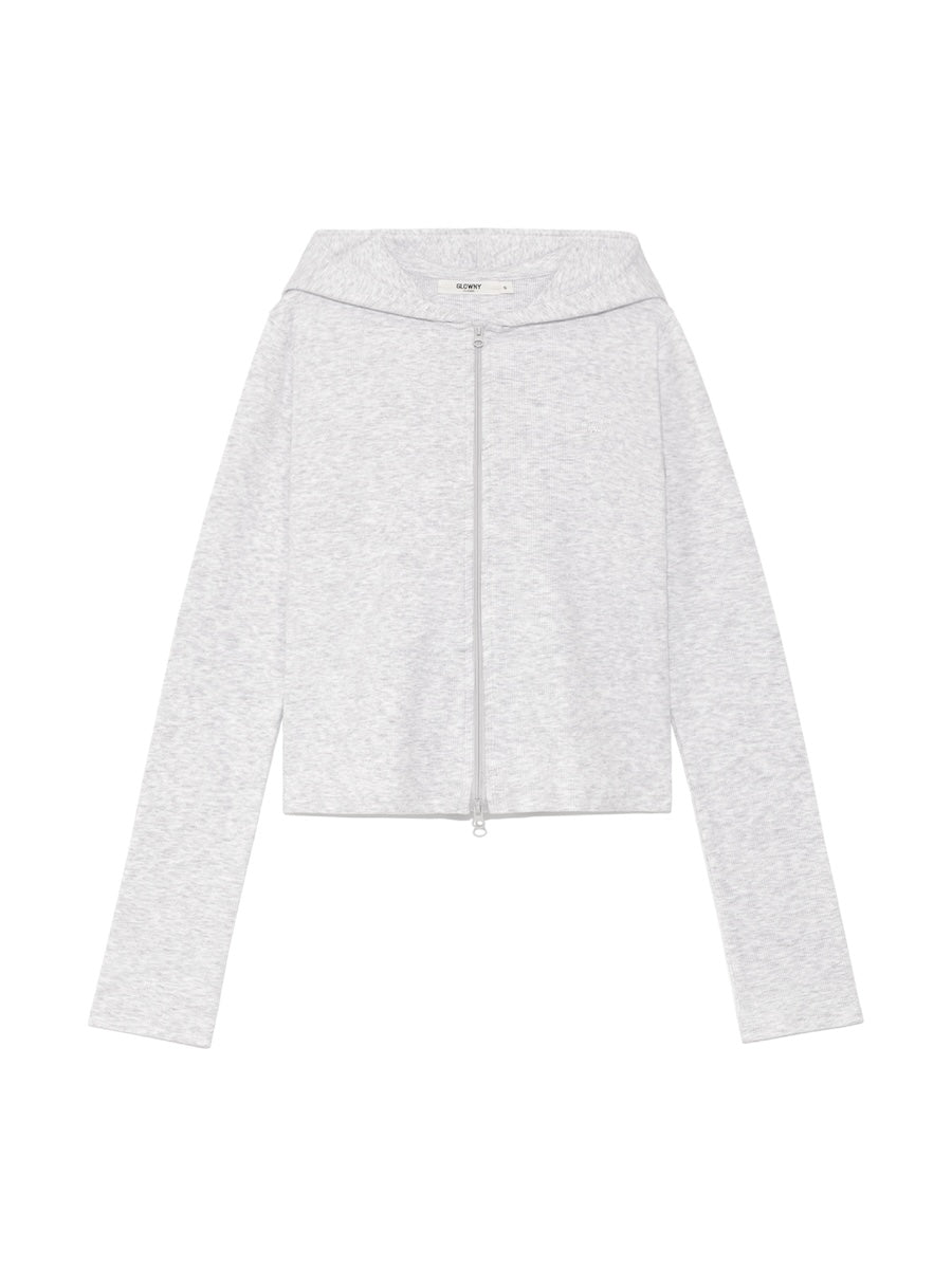 GLOWNY G Classic Essential Rib Zip-Up (White Melange)