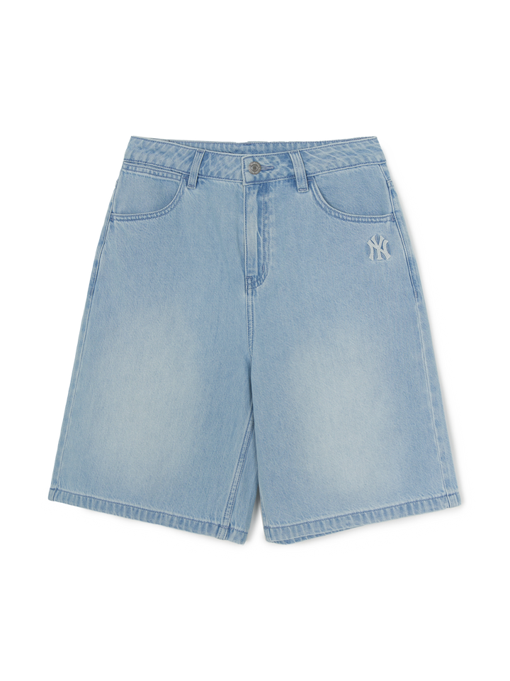MLB Korea Women's Basic Small Logo Summer Tencel 9in Denim Shorts