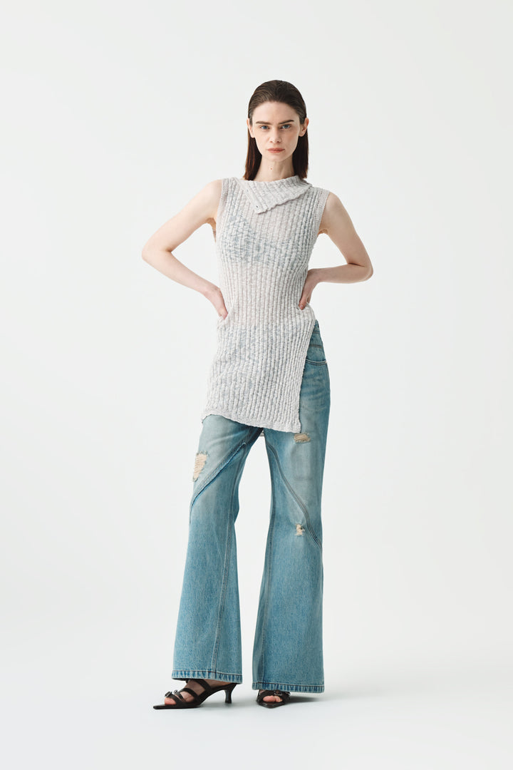 Matinkim Damage Washed Boots Cut Denim Pants IN Blue