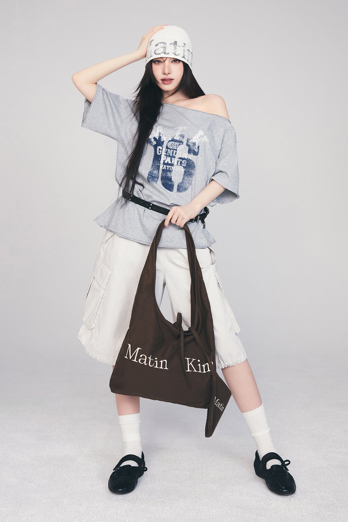 Matinkim Logo Point Round Ecobag IN Khaki Brown