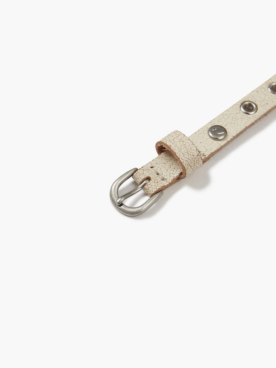 Margesherwood Slim Eyelet Crack Leather Belt ivory