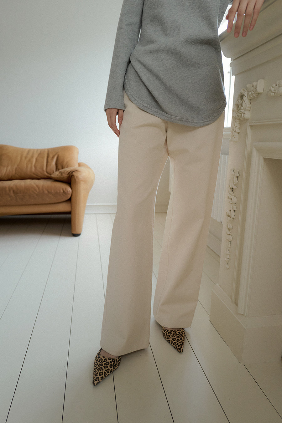 Overdueflair Cotton Straight Pants Ecru