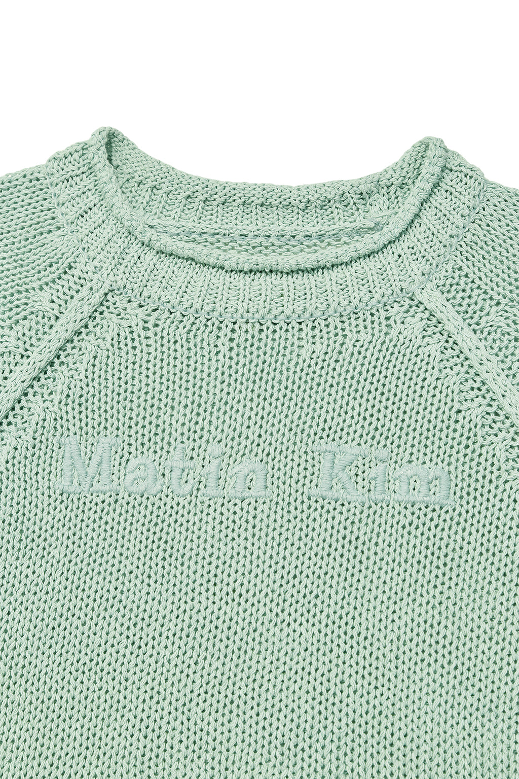 [matinkim] THREE QUARTER SLEEVE LOGO KNIT PULLOVER IN MINT