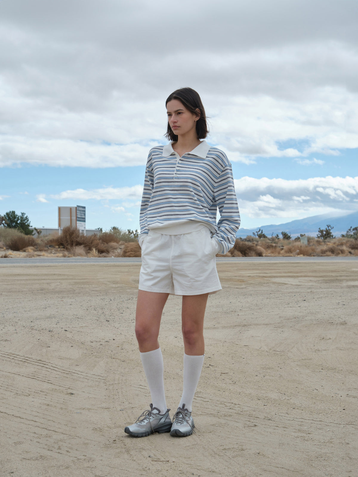 Low Classic Striped Open Collar Sweater Ivory Stripe