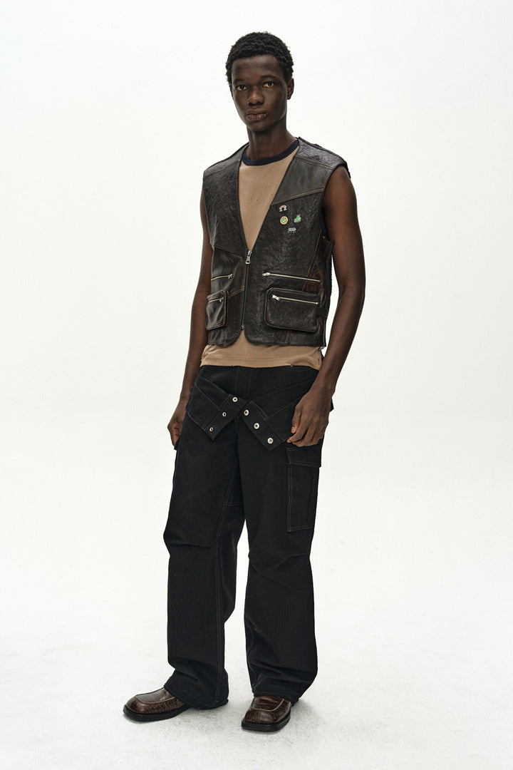 Andersson Bell Back Knit Patchwork Leather Vest