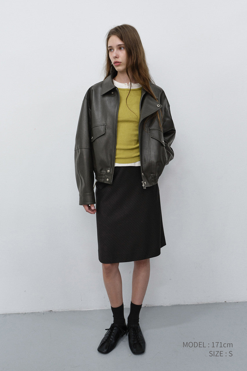 Dunst Unisex Cropped Leather Blouson Greyish Khaki