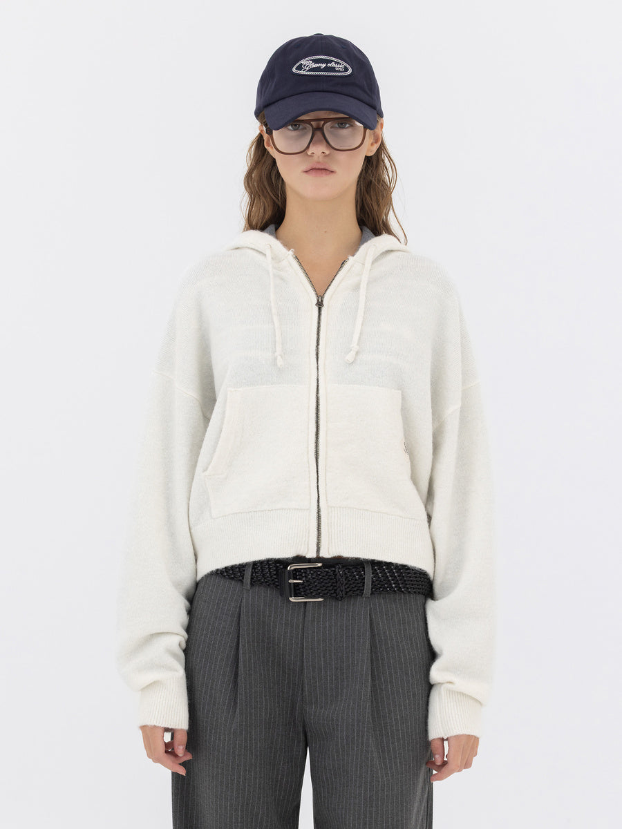 GLOWNY G Wool Knit Zip-Up Hoodie (White)