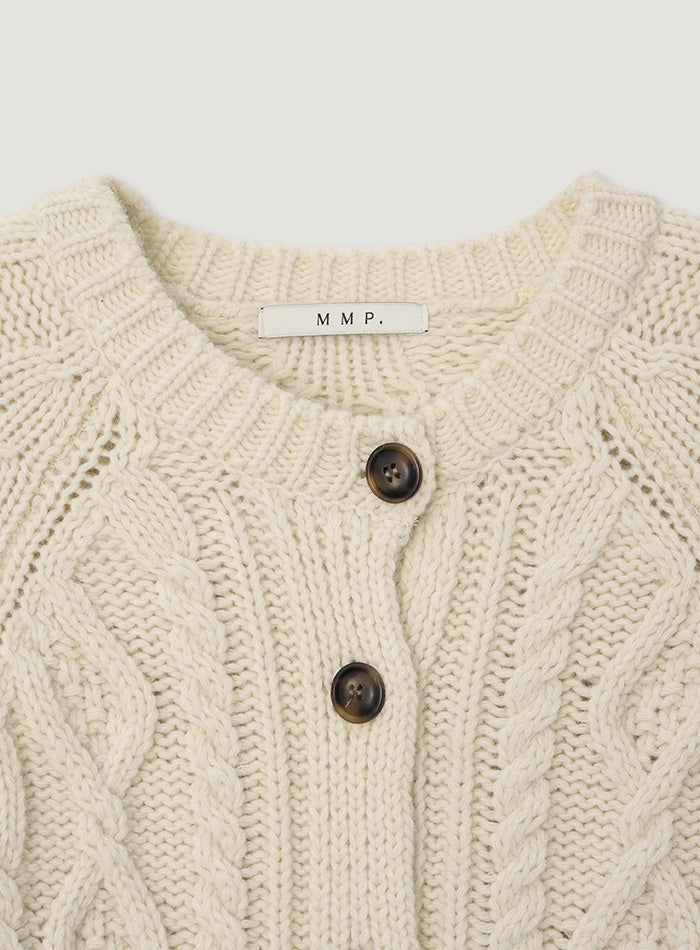 Mango Maniplease Camp Cable Cardigan Cream
