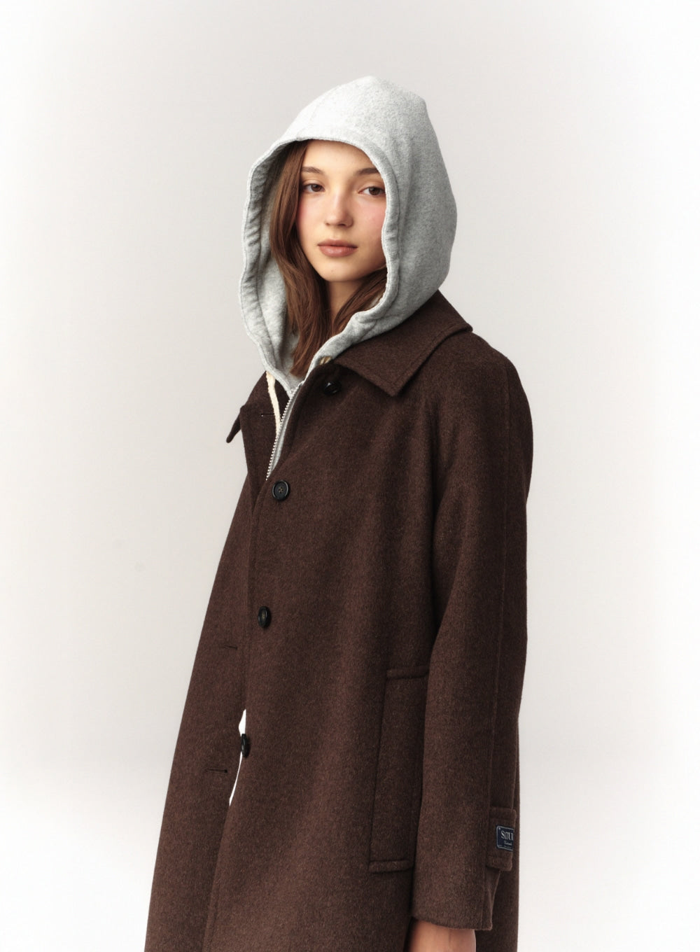 [satur] (W) A-Line Wool Blend Single Coat - Brown