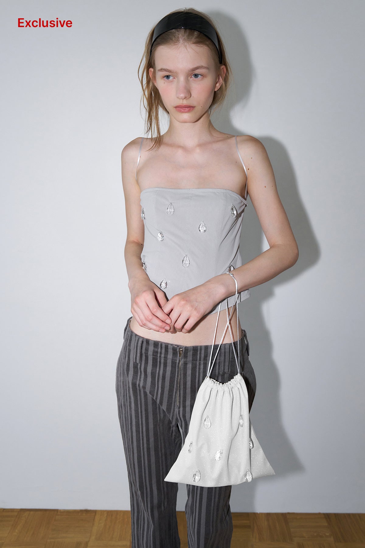 Overdueflair Jewel Impact Corset Top Light Grey