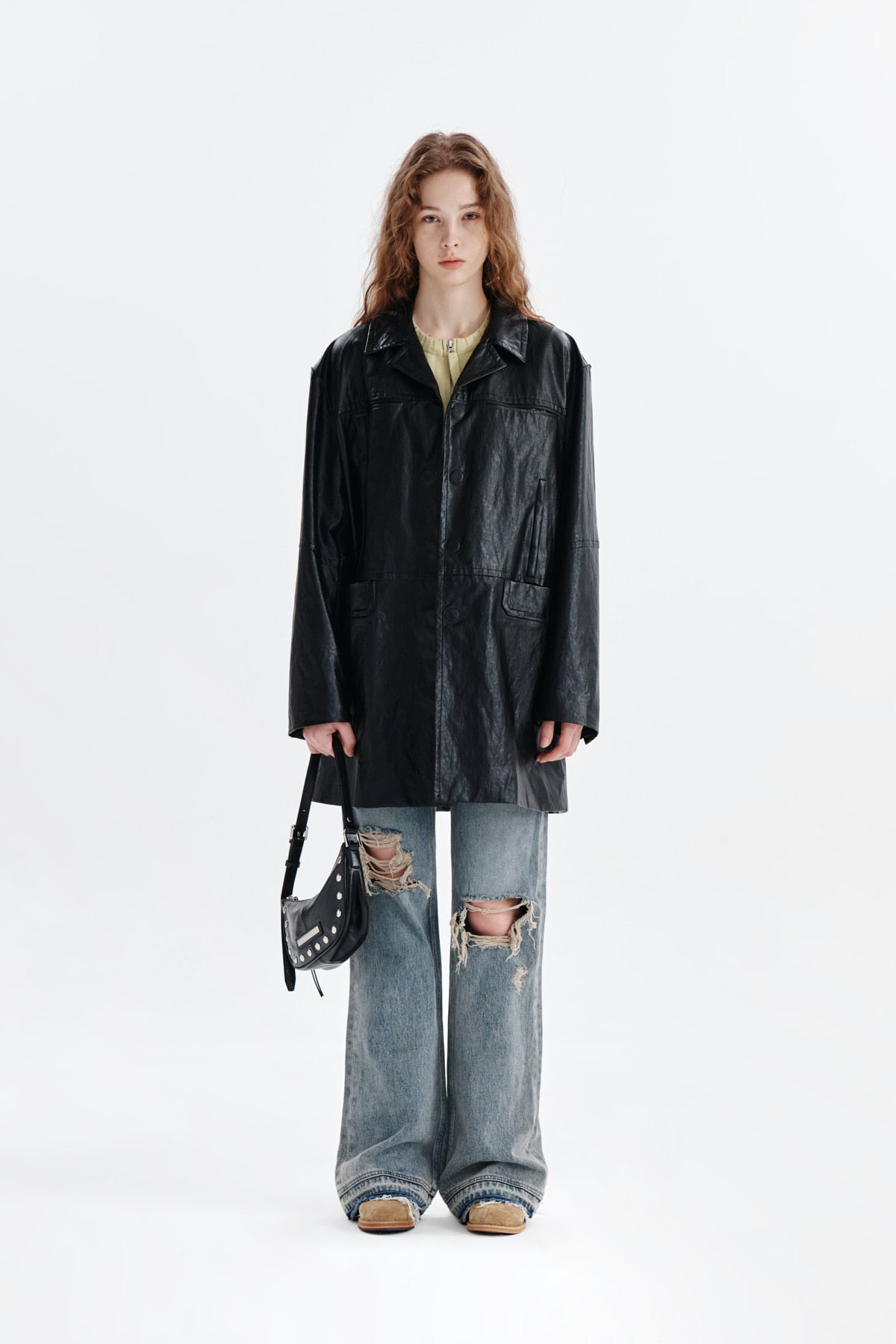 Matinkim Semi Boots Cut Damage Denim Pants IN Light Blue