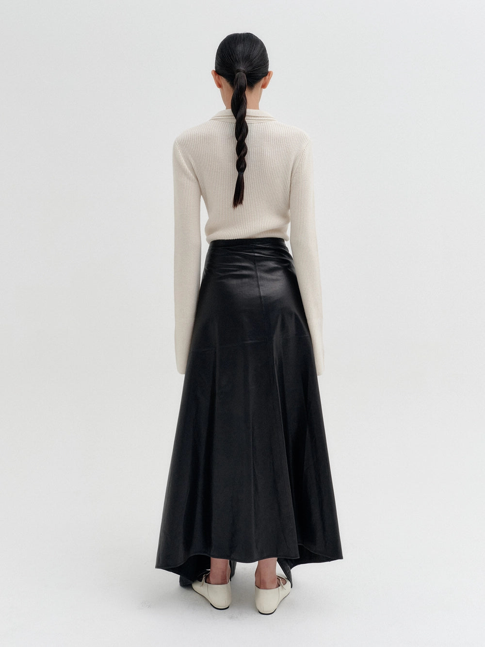 EENK Side Button Convertible Leather Skirt - Black