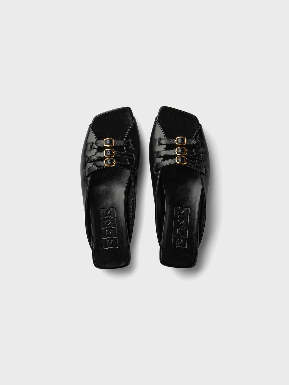 EENK Triple Buckle Square Flats - Black