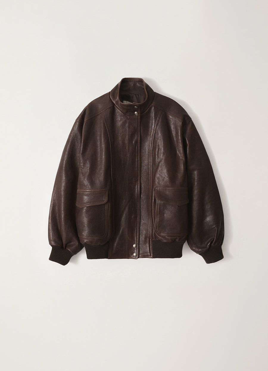 Nothing Written Stand collar leather blouson (Vintage brown)