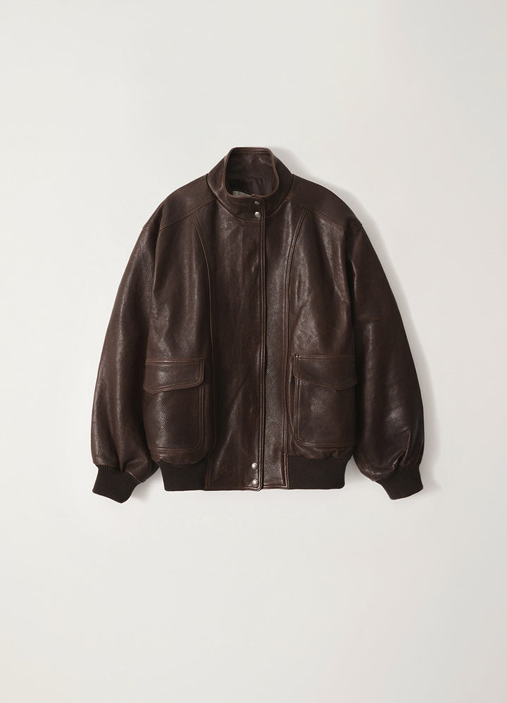Nothing Written Stand collar leather blouson (Vintage brown)