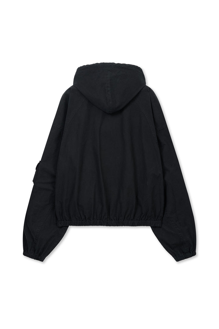 Matinkim Washed Cotton Hoody Zip UP IN Black