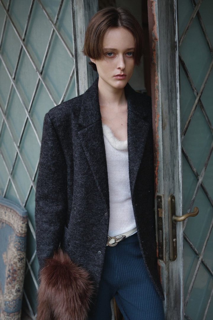Overdueflair Snap Two-Way Oversized Wool Jacket Charcoal