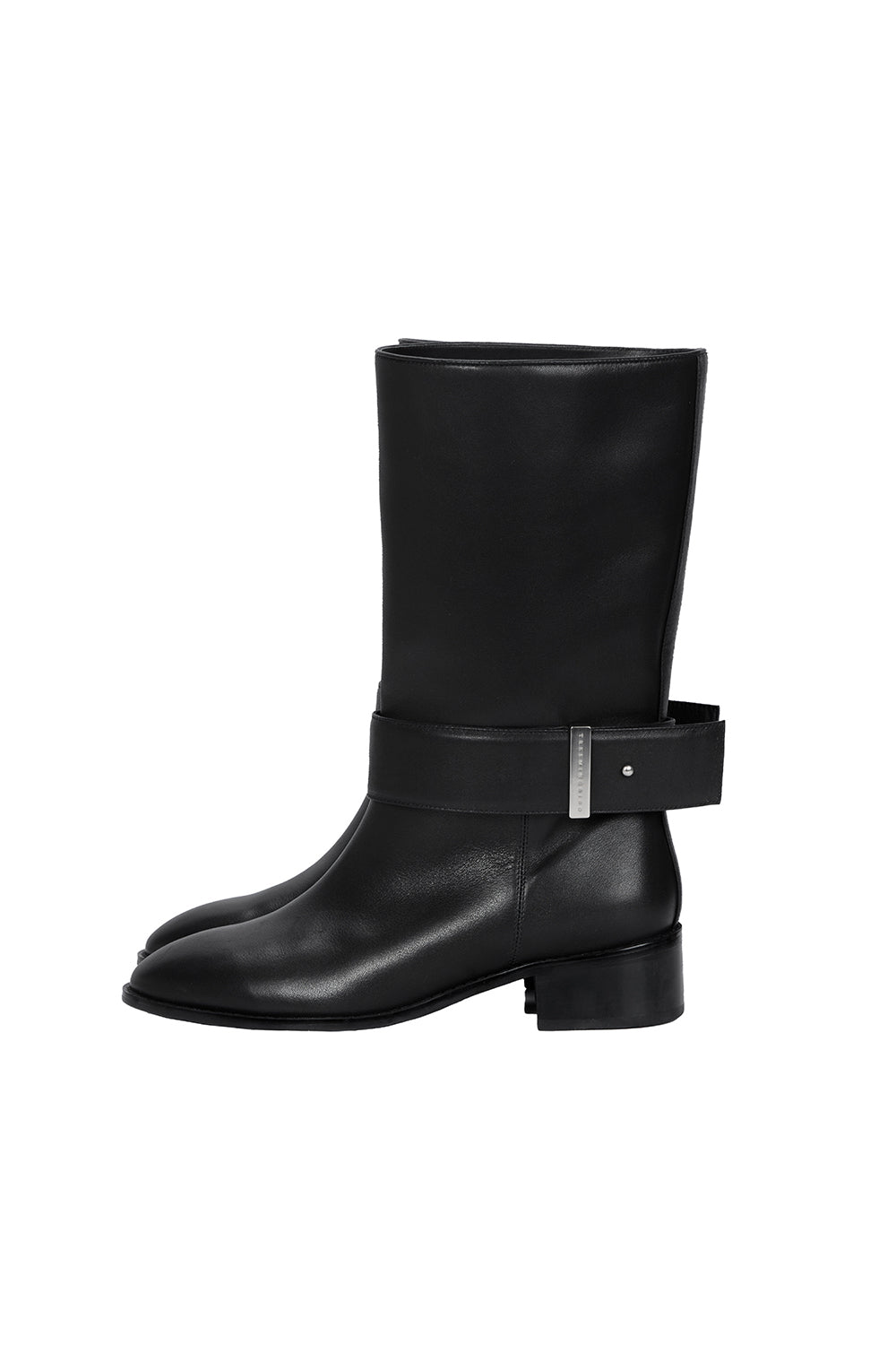 Treemingbird Cowhide Belted Middle Boots Black