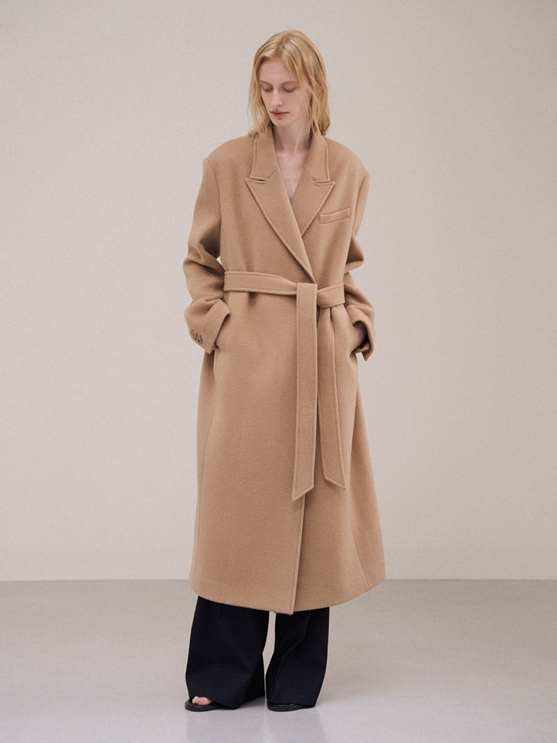 Facade Pattern Cashmere Belted Coat camel