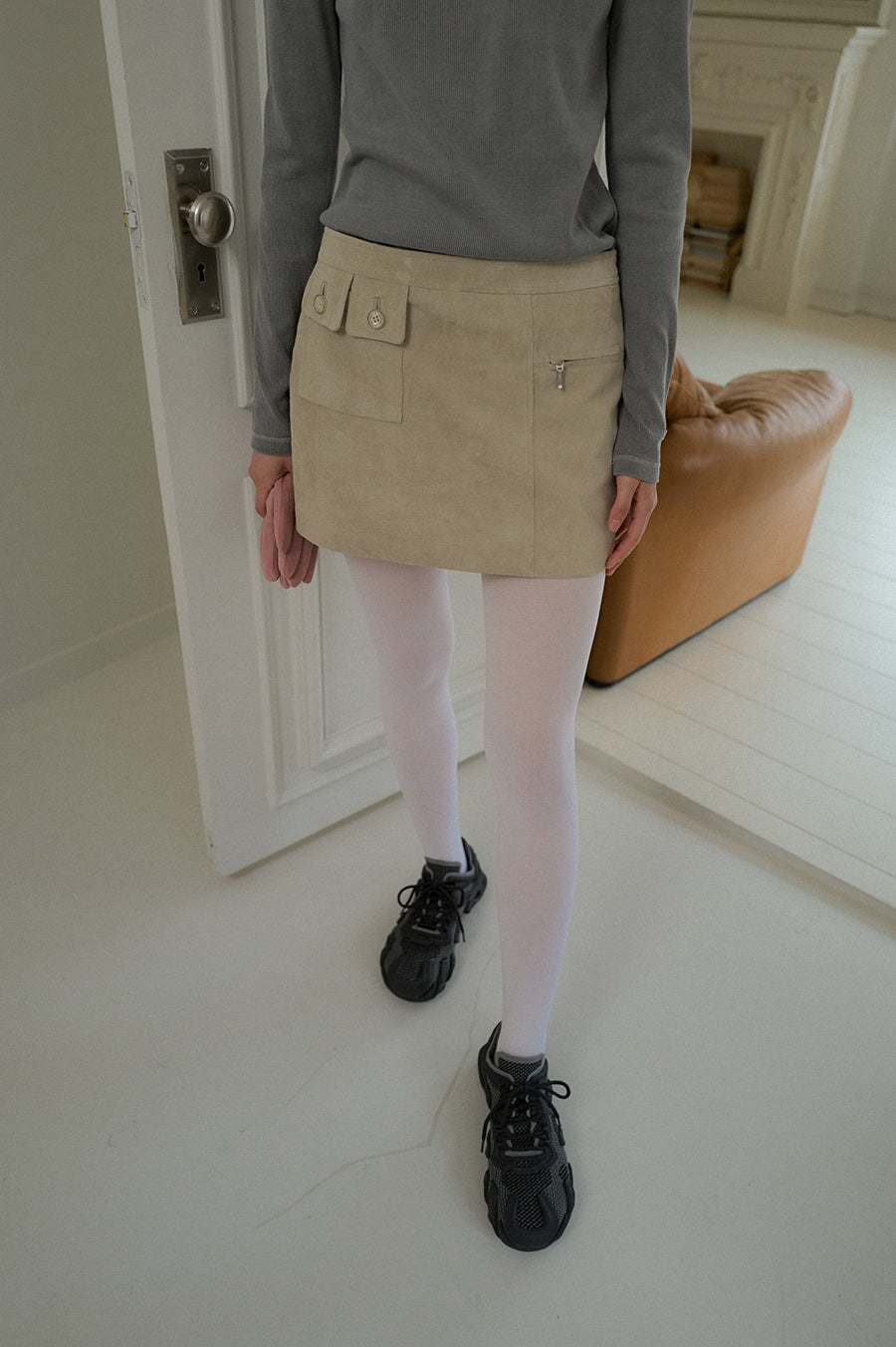 Overdueflair Suede Mini Skirt Ash Gray
