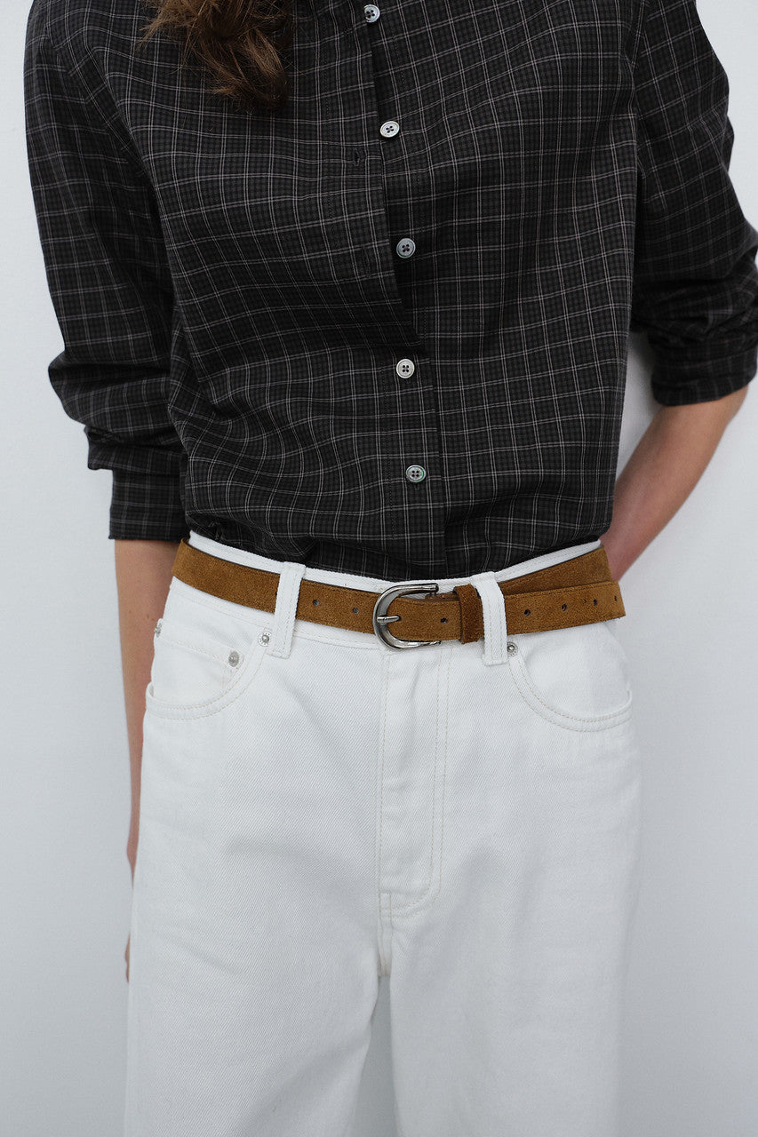 Dunst D-Buckle Suede Belt Camel