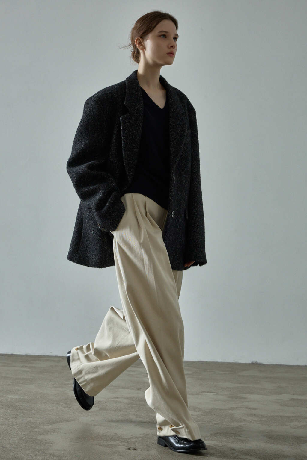 Facade Pattern Herringbone Blazer Coat black