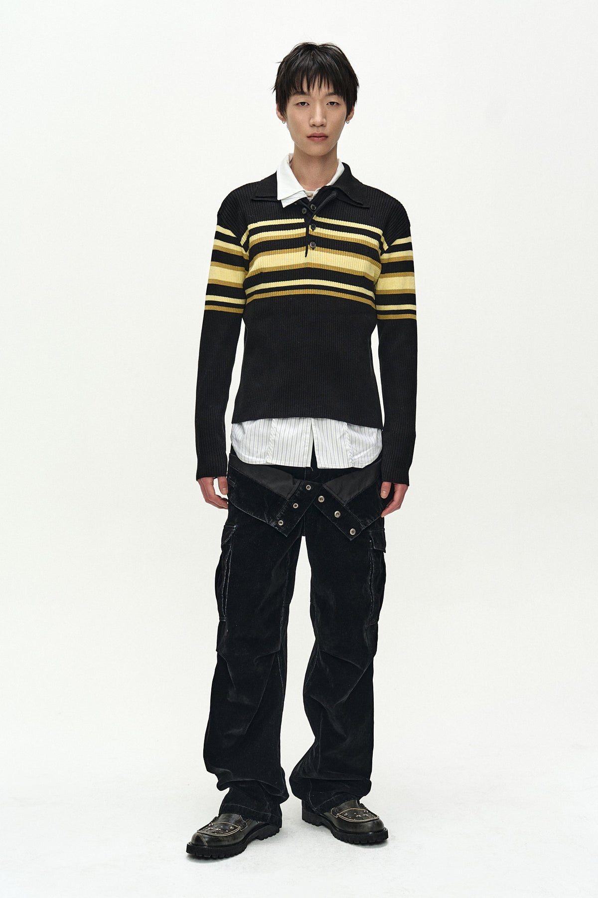 Andersson Bell Layered Collar Pitt Stripe Polo Sweater