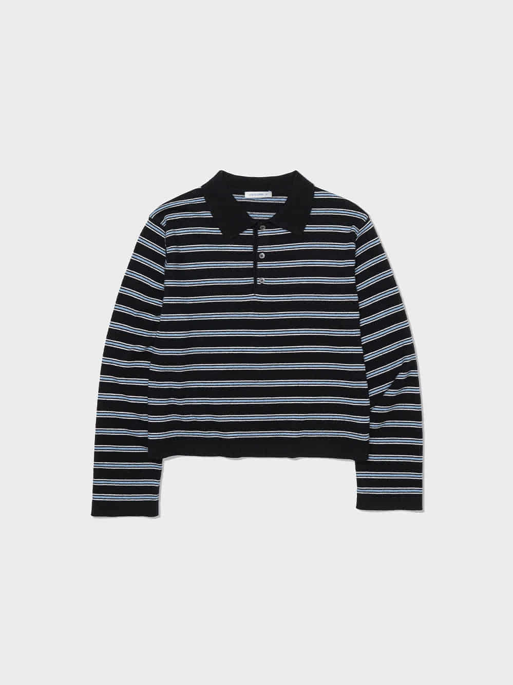 [Low Classic] Merino Cash Striped Polo Sweater_Charcoal