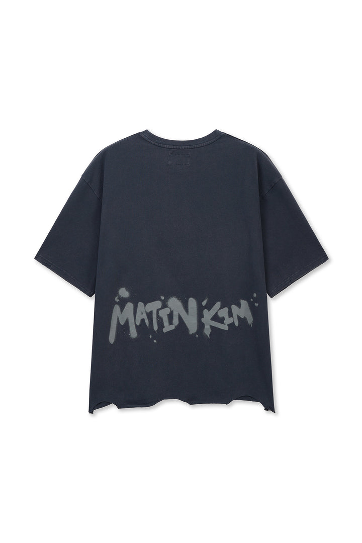 Matinkim Raw Cut Graffiti Logo Top IN Navy