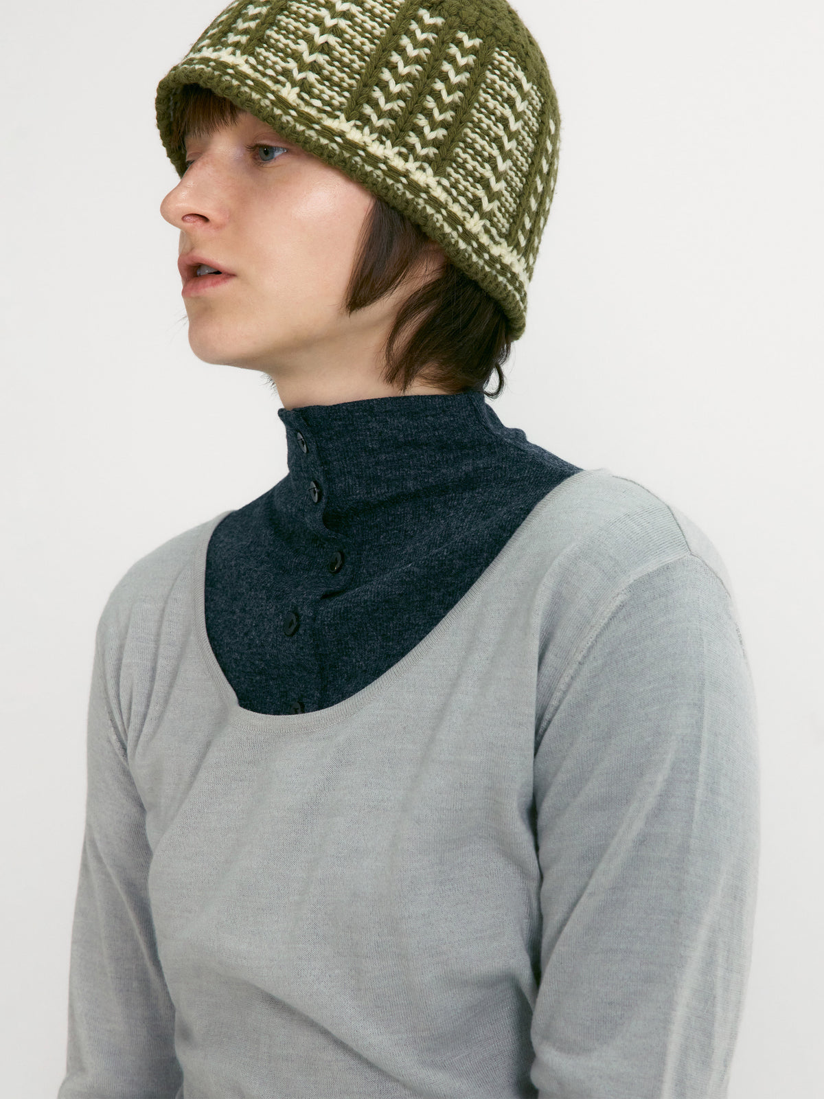 Low Classic Jacquard Knit Beanie Khaki