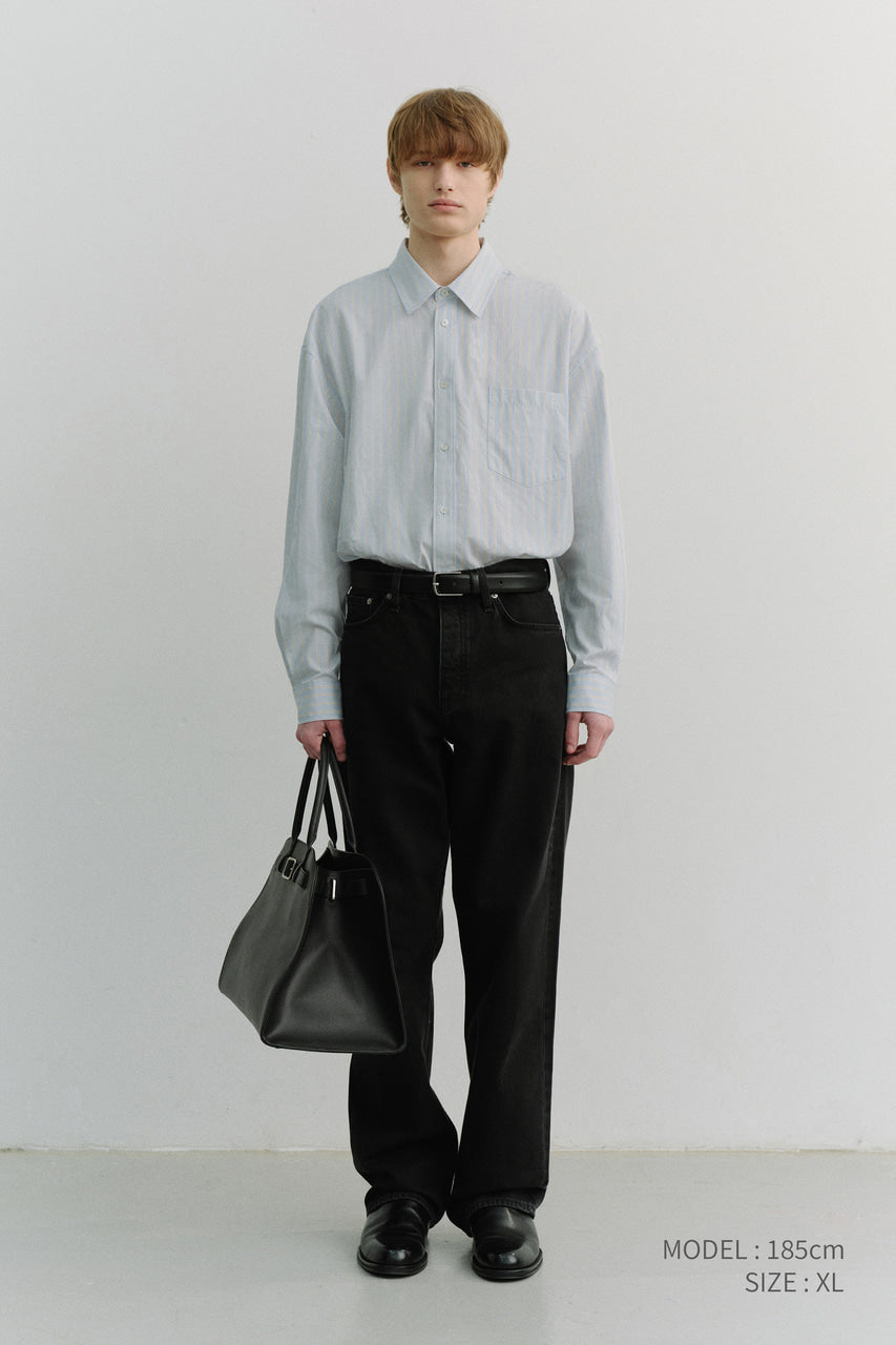Dunst Unisex Oversized Striped Shirt Misty Blue Stripe