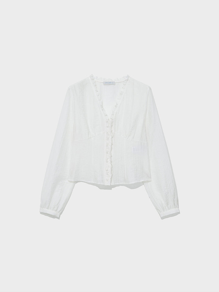 Low Classic Embroidered Frill Blouse Ivory