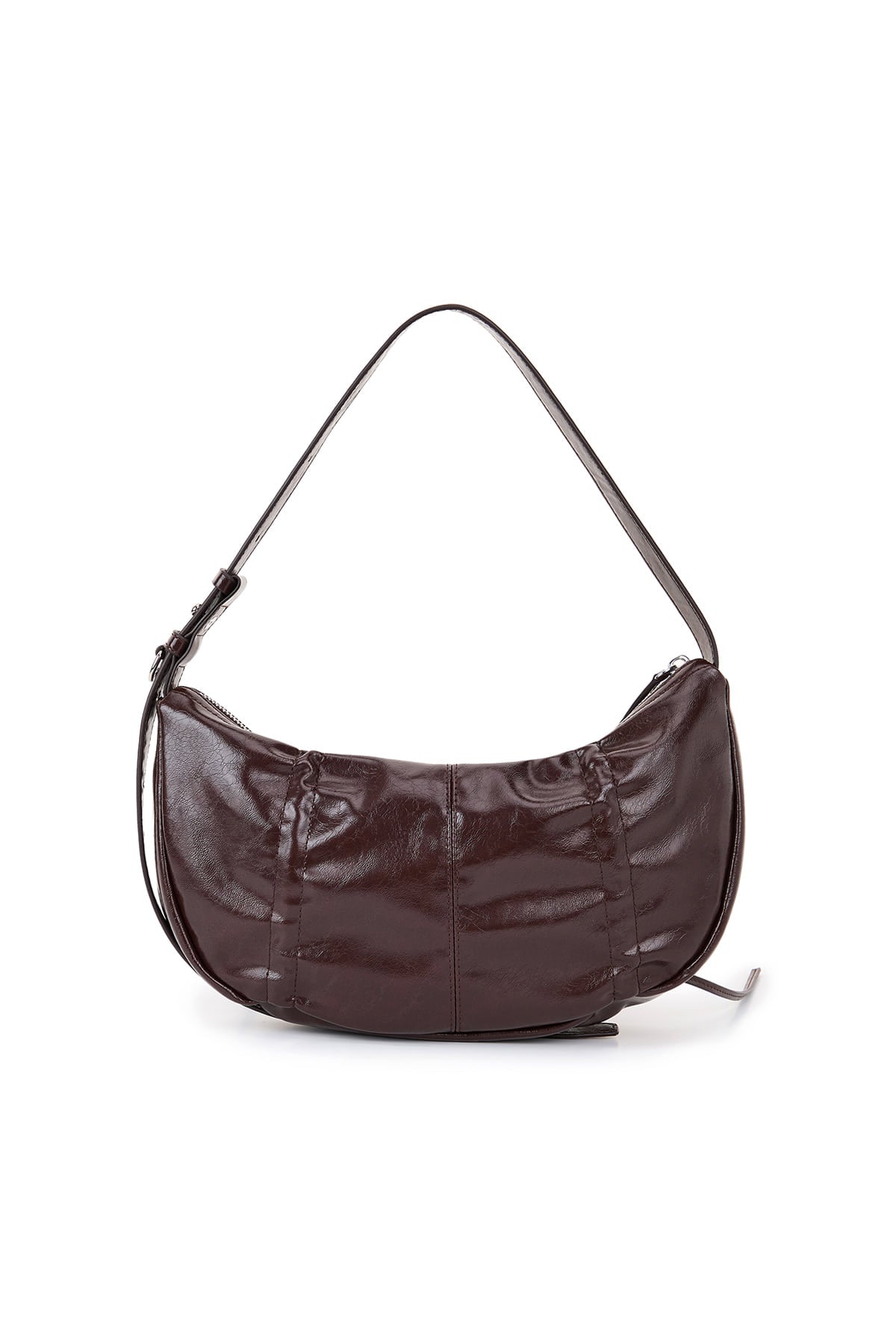 [matinkim] HALF SHIRRING RIBBON ROUND BAG IN DARK BROWN