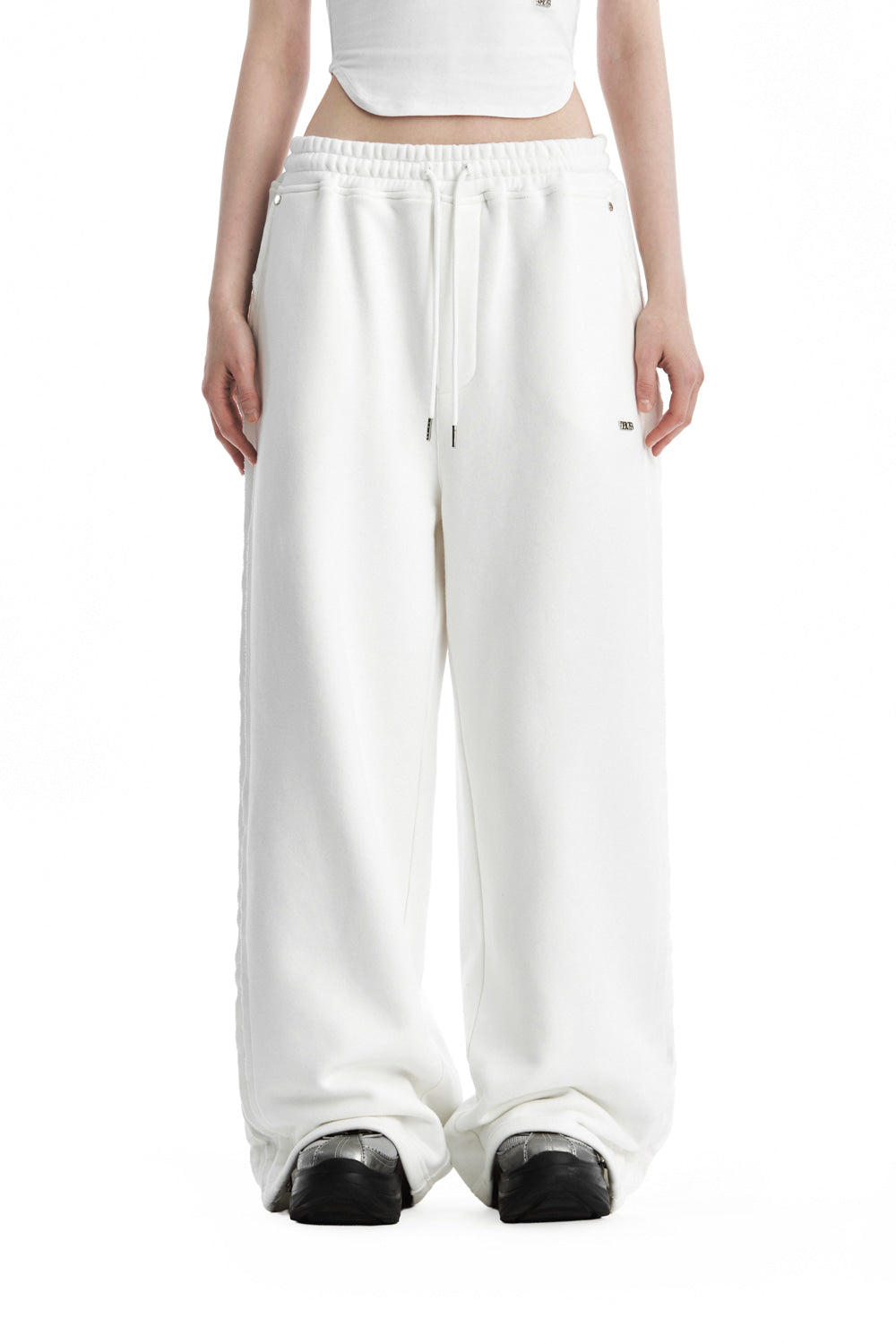 Treemingbird Tmb Raw Cut Sweat Set-Up Pants White