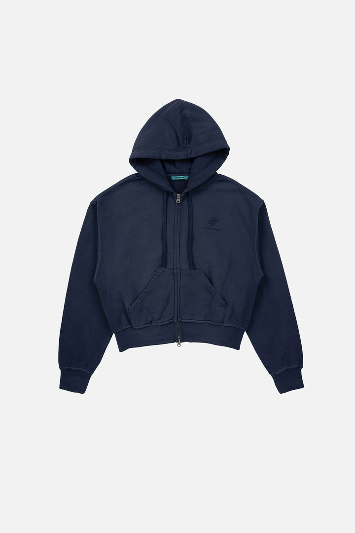 Instantfunk Washed Cropped Hoodie - Navy