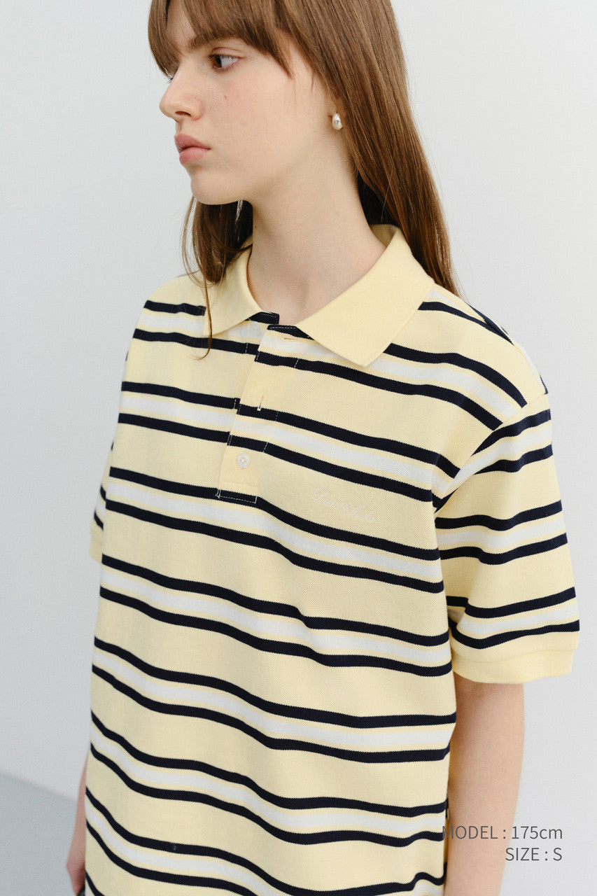Dunst Unisex Striped Polo Shirt Lemon