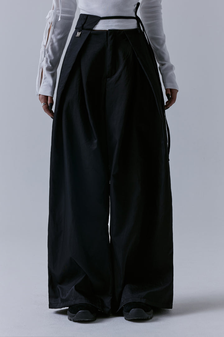 Treemingbird Unbalance Waist Strap Pants Black