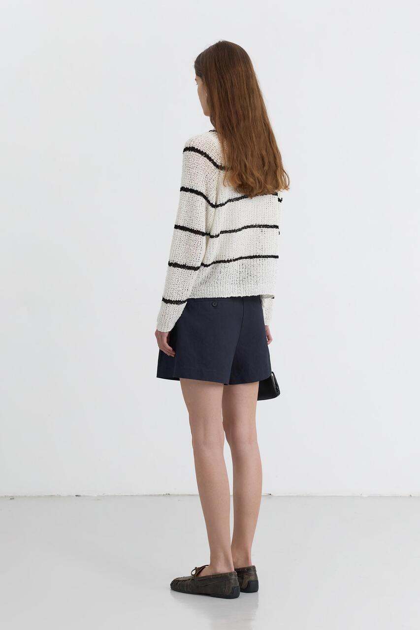 Dunst Crochet Edge Trim Knit Ivoryblack Stripe