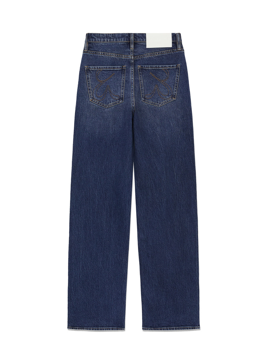 GLOWNY 90s High Rise Wide Leg Jeans (Long) (Deep Blue)
