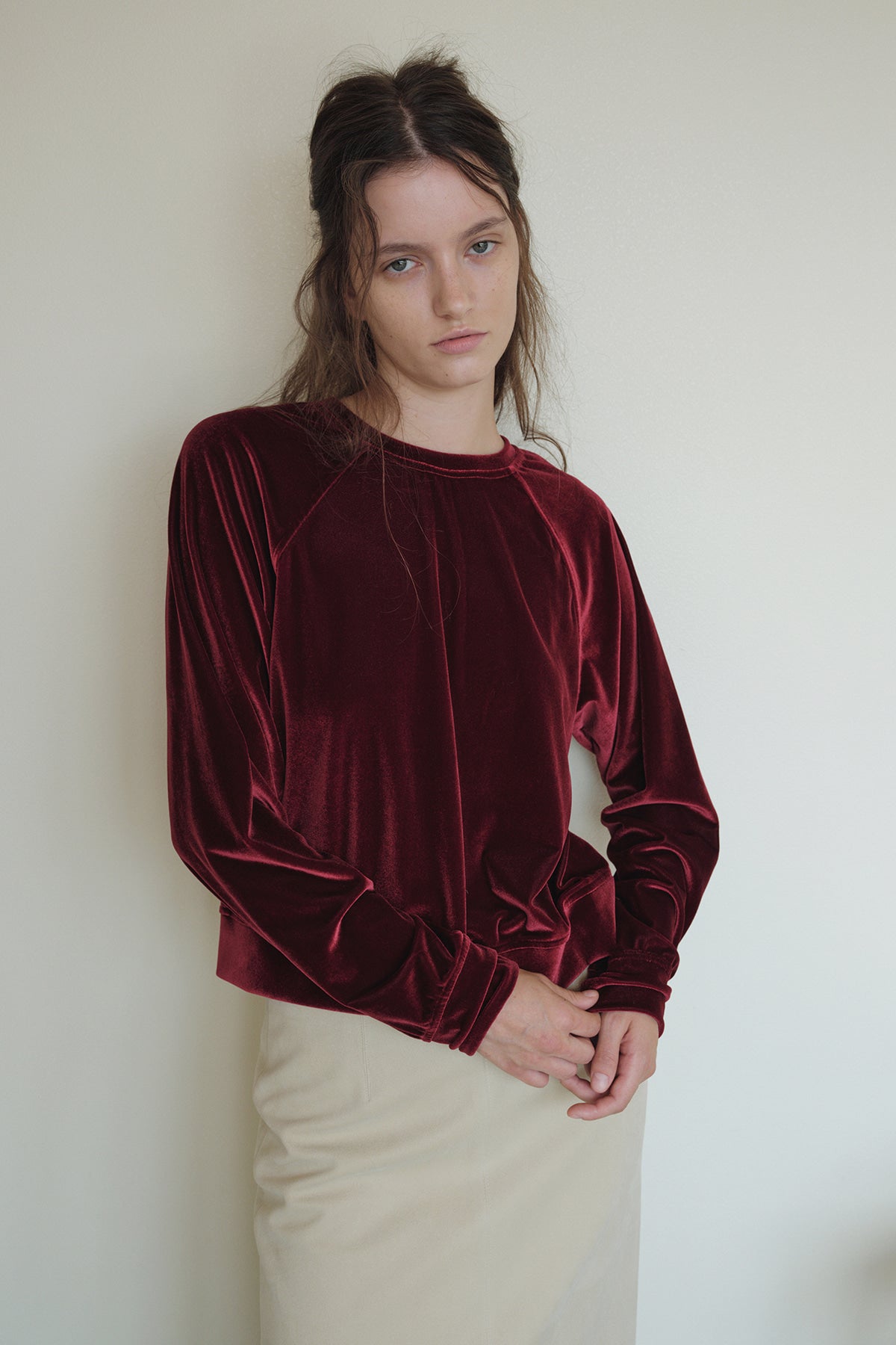 Overdueflair Velvet Raglan T-Shirt Ruby Red
