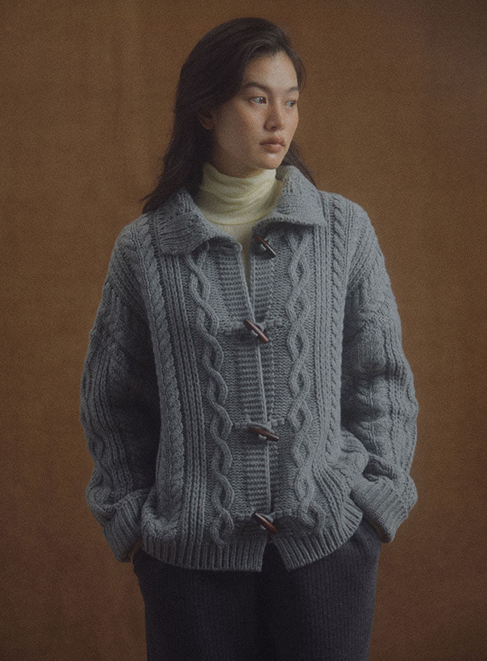 Mango Maniplease Toto Cable Cardigan Deep Grey