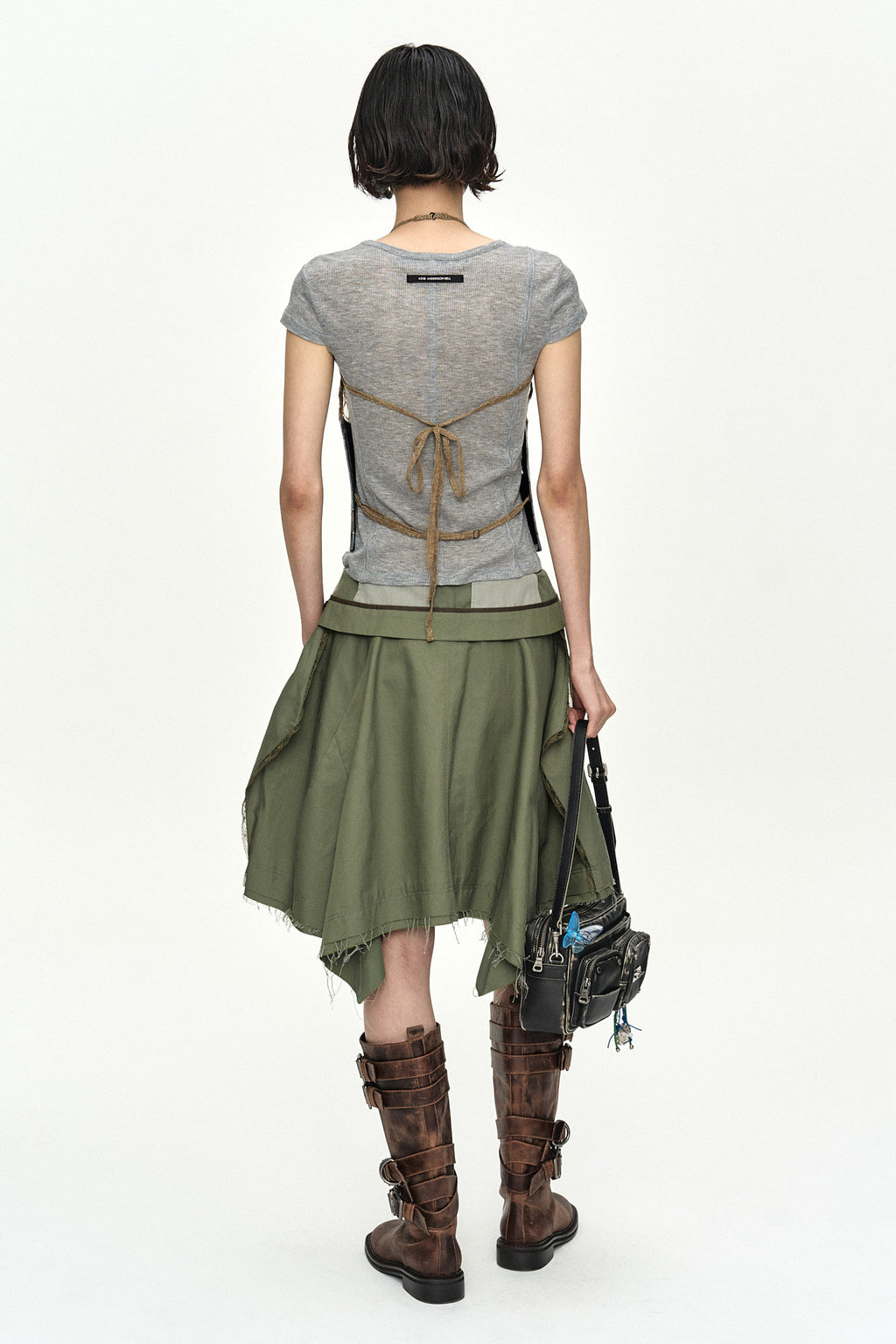 Andersson Bell Belted Denim Printed Lace Bustier Blue/Khaki)