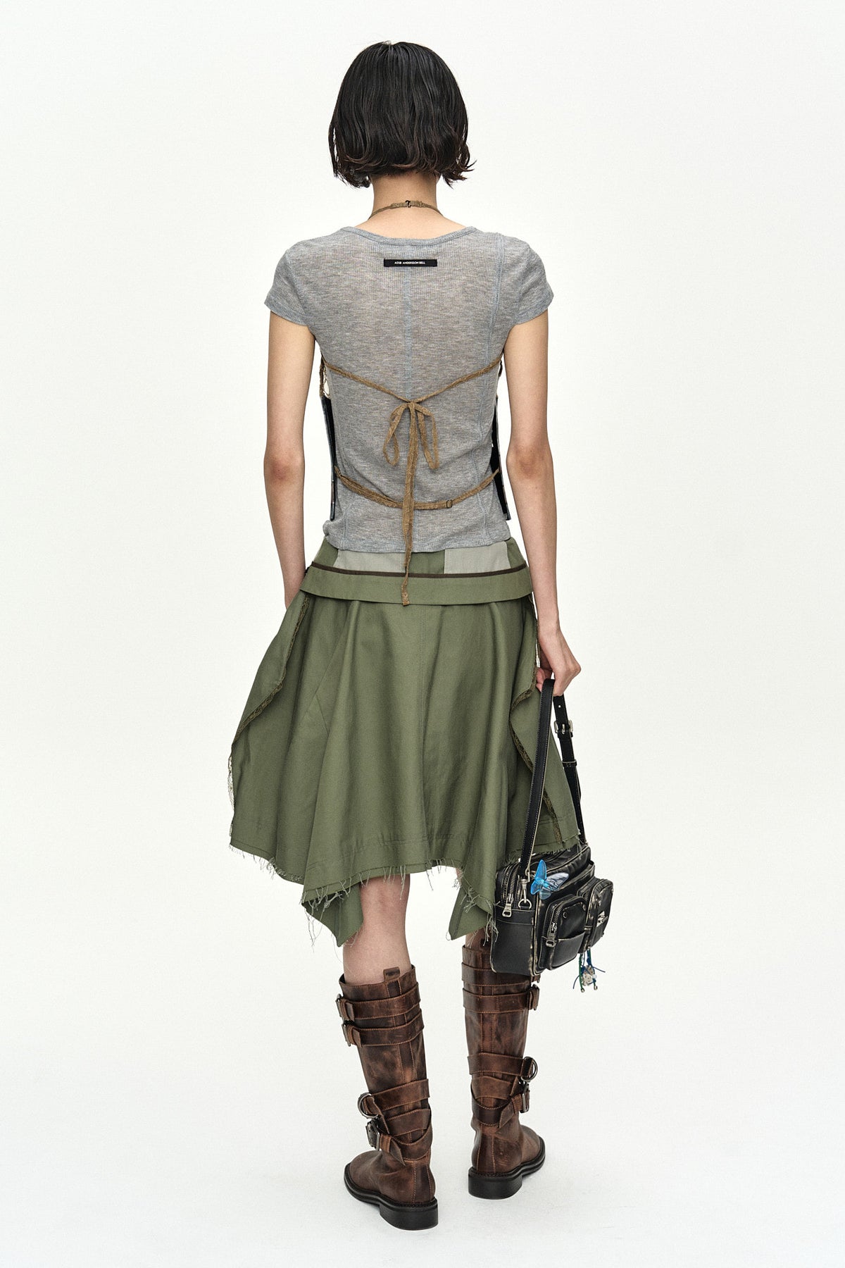 Andersson Bell Belted Denim Printed Lace Bustier Blue/Khaki)