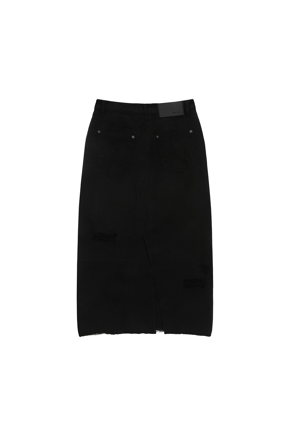 [matinkim] UNBALANCE DAMAGE DENIM SKIRT IN BLACK
