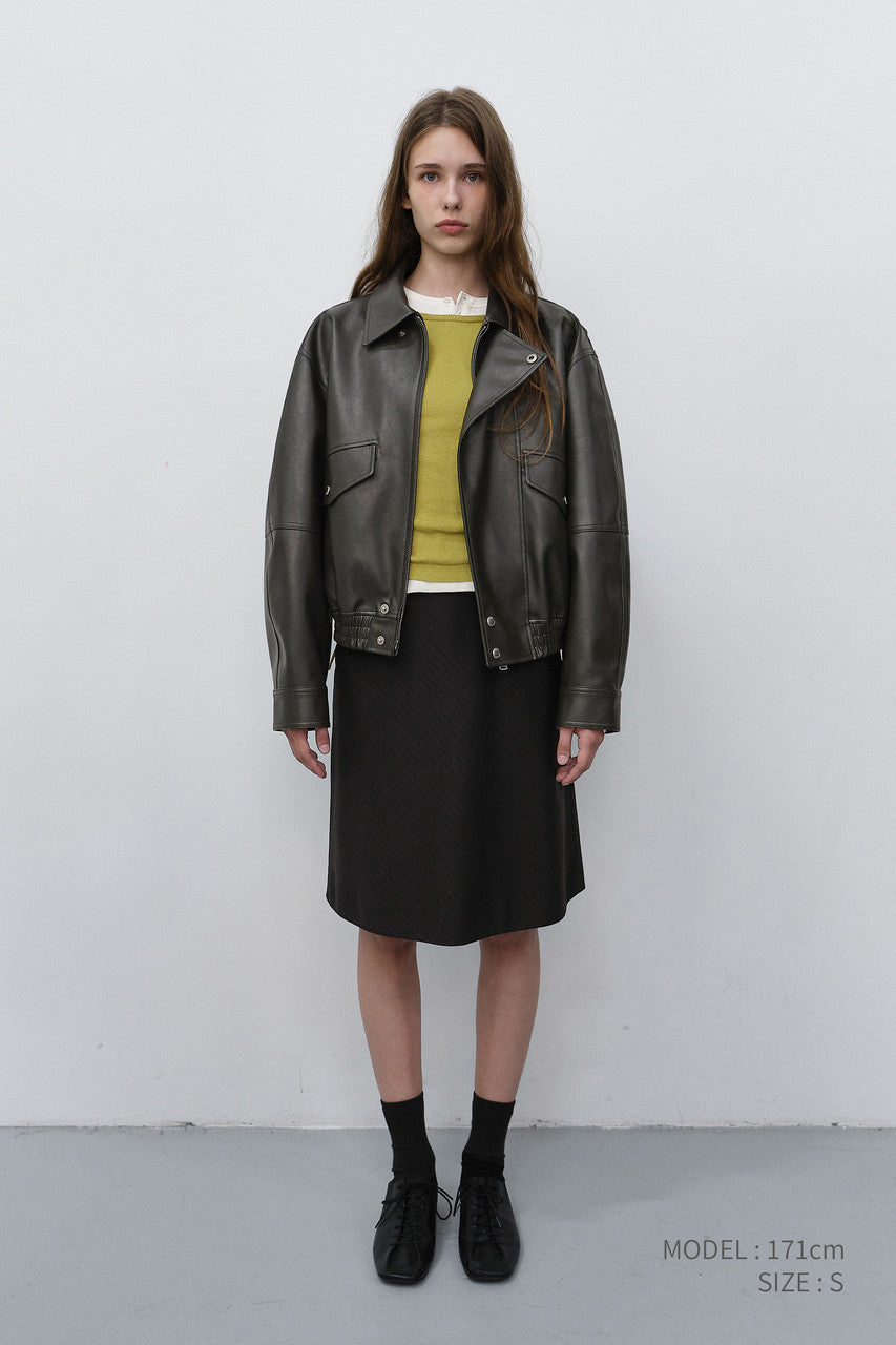 Dunst Unisex Cropped Leather Blouson Greyish Khaki