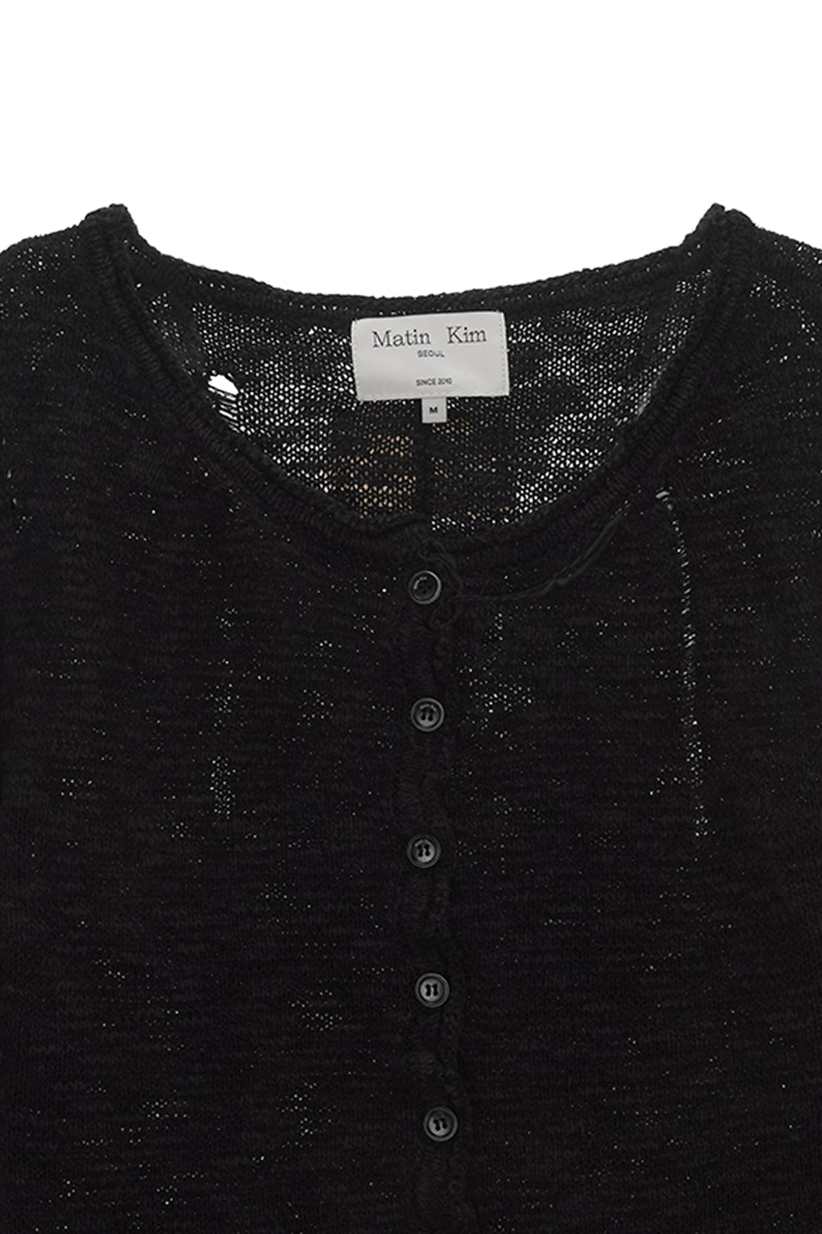 [matinkim] UNBALANCE BUTTON DETAIL CARDIGAN IN BLACK